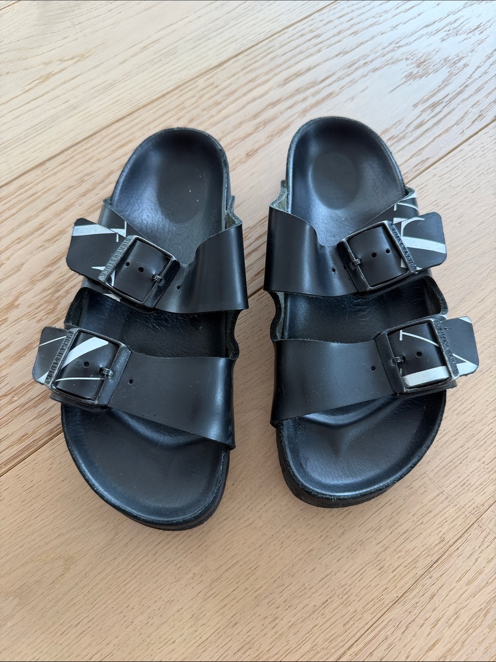 Valentino x Birkenstock Black Double-Strap Buckle Sandals with White Accent